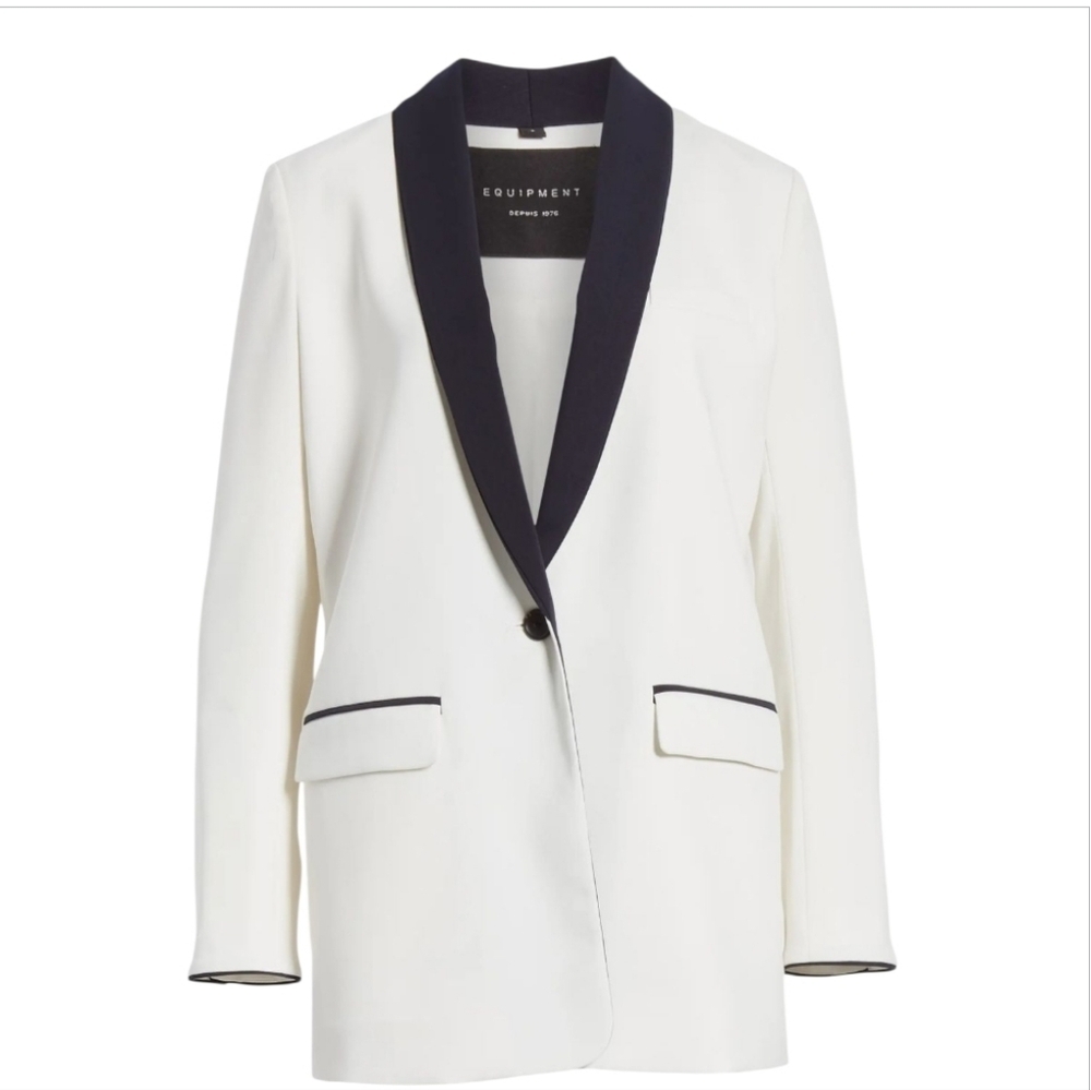 NWT Equipment Quincy Shawl Collar Blazer White Black Sz 8 - Picture 5 of 13